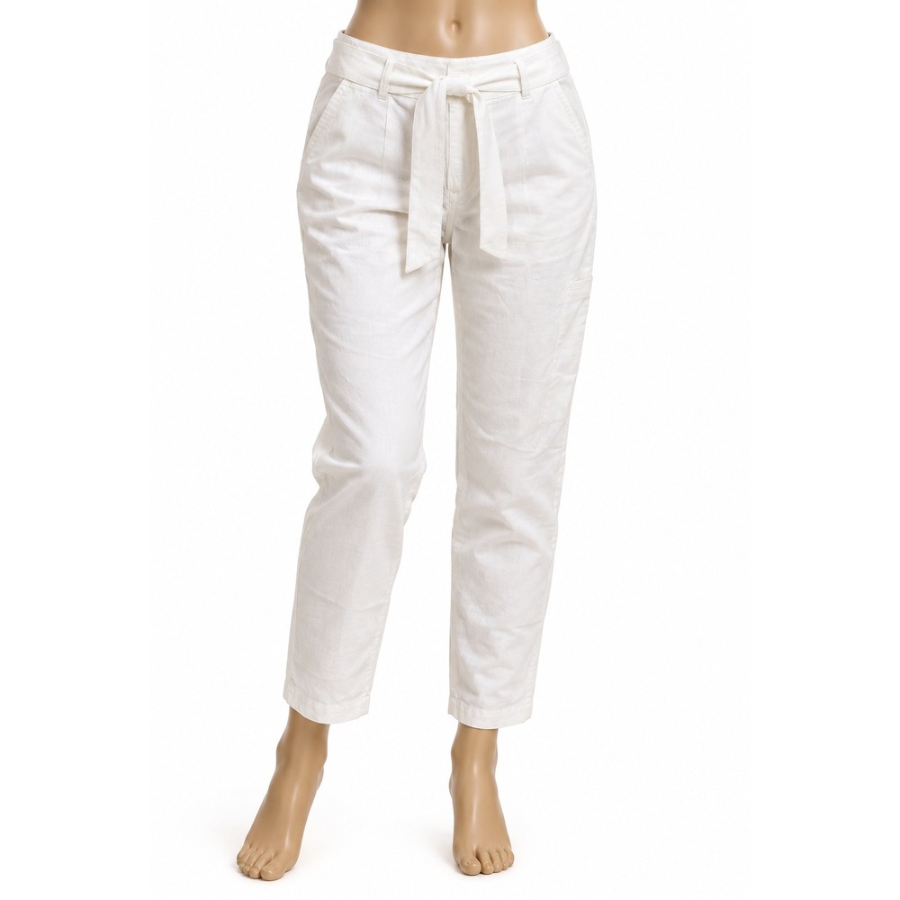 Nordstrom Signature White Linen Blend Tie Waist Tapered Pants Size 10